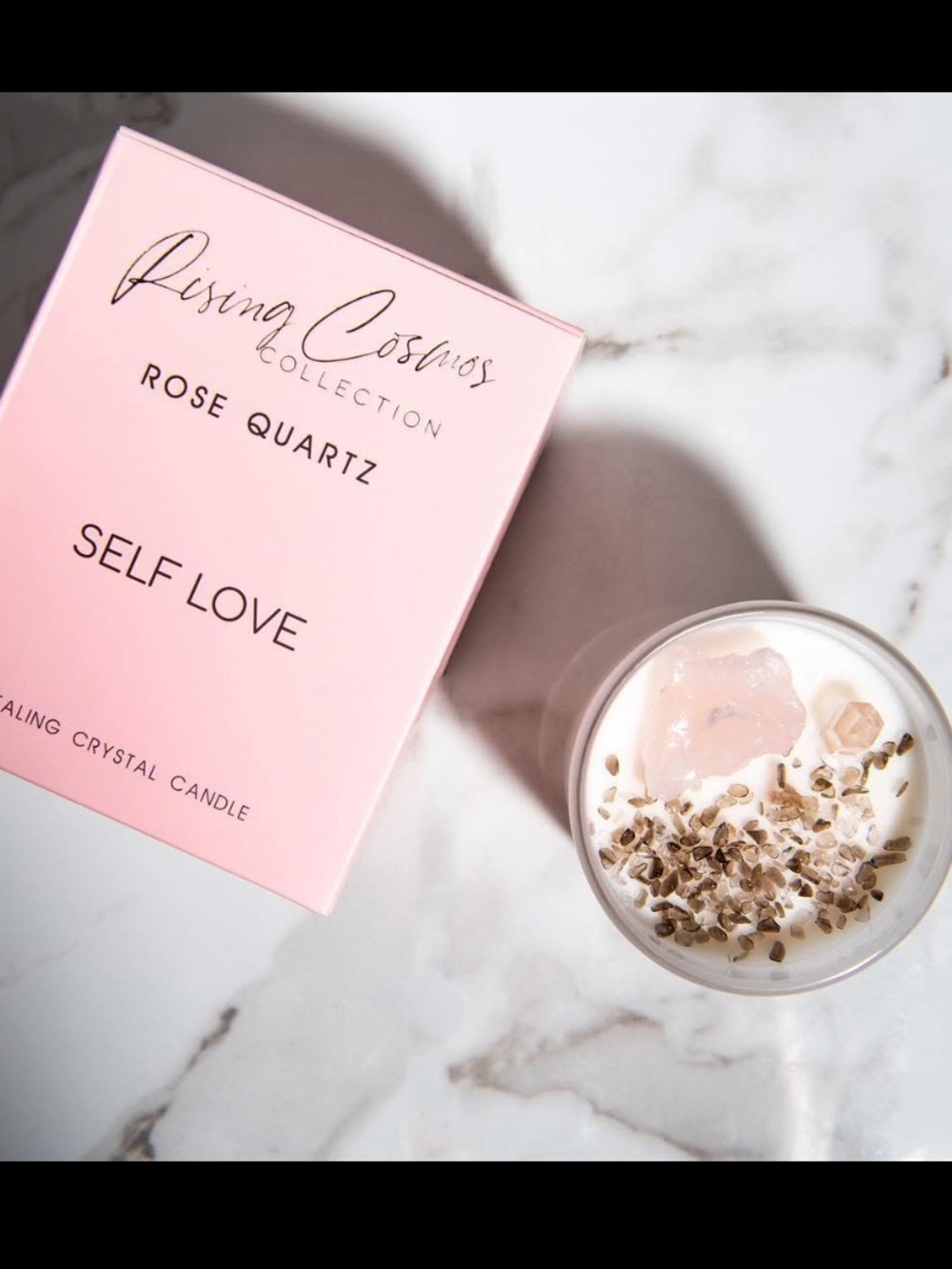 Rising Cosmos Rose Quartz Self Love healing Candle